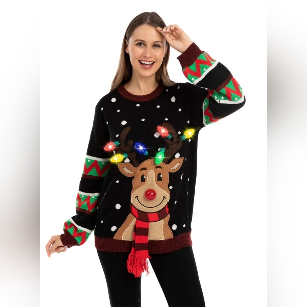 Joyin Christmas Reindeer Black Sweater Size Small
